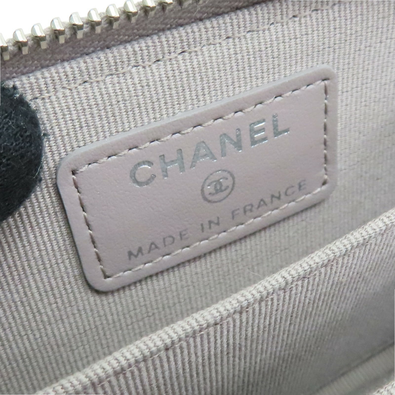 灰色 荔枝紋 牛皮 拉鏈 零錢包【CHANEL 香奈兒】 AP0216-6