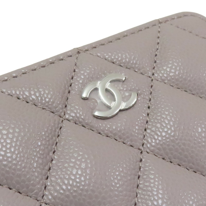灰色 荔枝紋 牛皮 拉鏈 零錢包【CHANEL 香奈兒】 AP0216-8