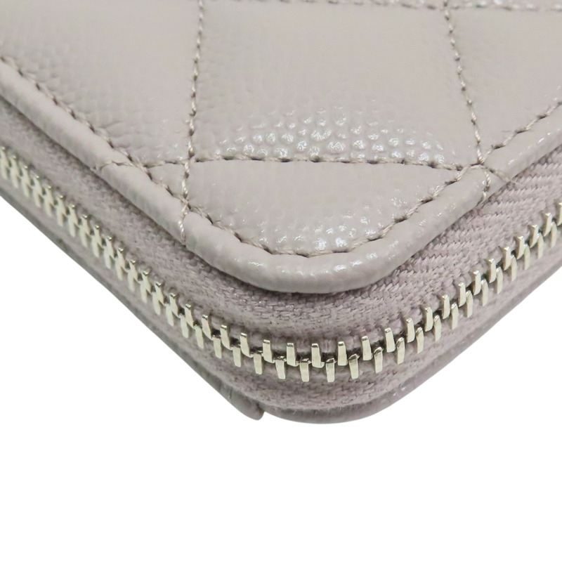 灰色 荔枝紋 牛皮 拉鏈 零錢包【CHANEL 香奈兒】 AP0216-11