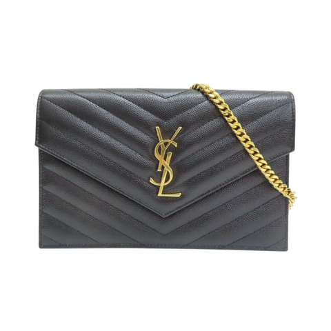 黑色 山形紋牛皮 WOC 鏈帶 肩背包【SAINT LAURENT YSL 聖羅蘭 】 393953