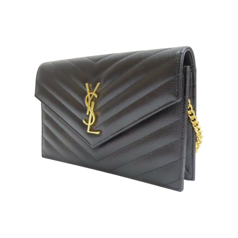 黑色 山形紋牛皮 WOC 鏈帶 肩背包【SAINT LAURENT YSL 聖羅蘭 】 393953-2