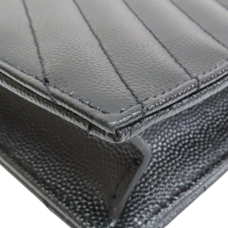 黑色 山形紋牛皮 WOC 鏈帶 肩背包【SAINT LAURENT YSL 聖羅蘭 】 393953-14