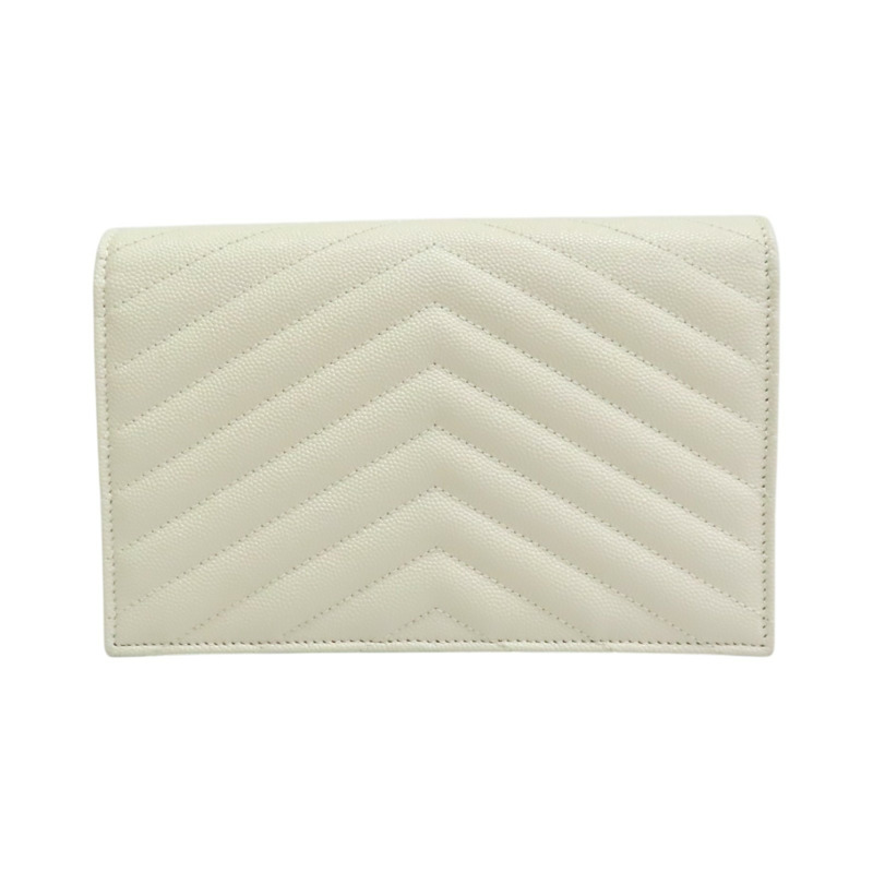 米白色 山形紋牛皮 WOC 鏈帶 肩背包【SAINT LAURENT YSL 聖羅蘭 】 393953-1