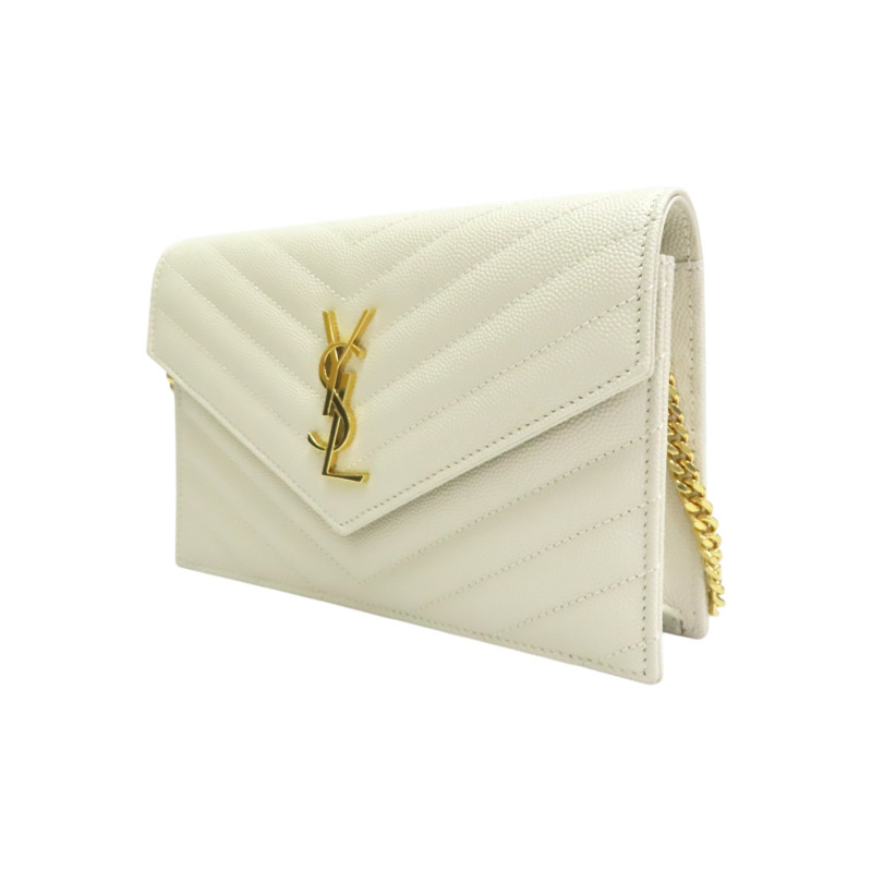 米白色 山形紋牛皮 WOC 鏈帶 肩背包【SAINT LAURENT YSL 聖羅蘭 】 393953-2