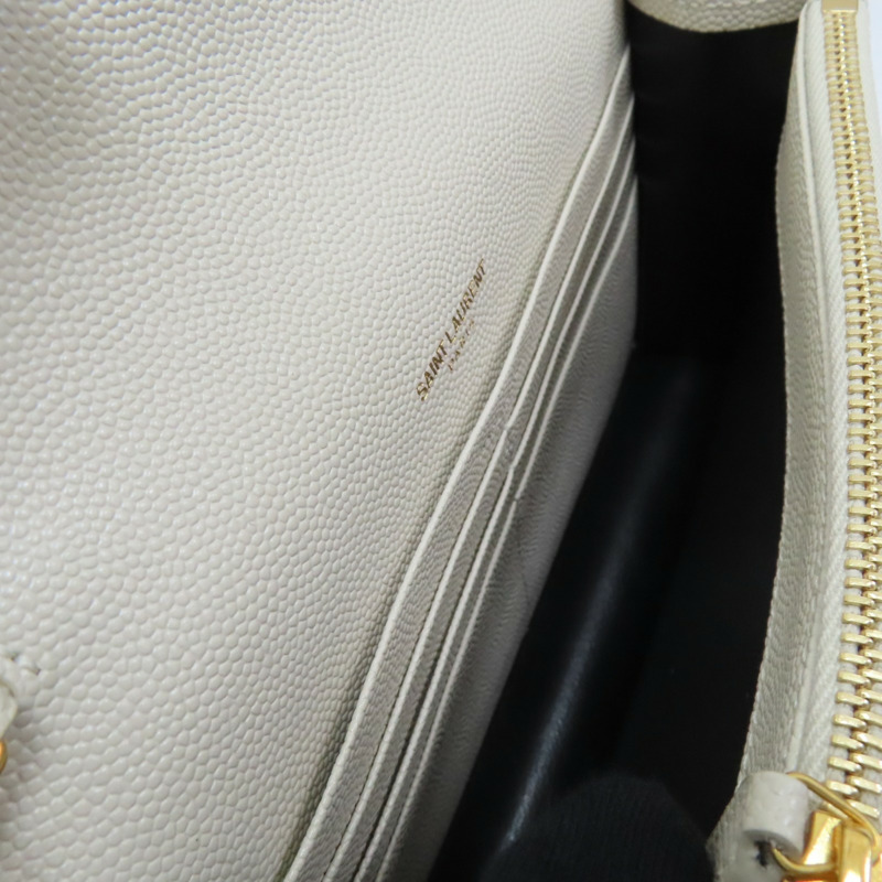 米白色 山形紋牛皮 WOC 鏈帶 肩背包【SAINT LAURENT YSL 聖羅蘭 】 393953-4