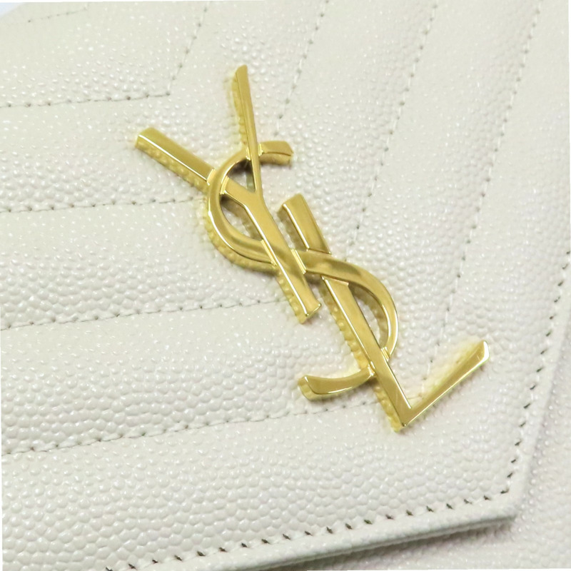 米白色 山形紋牛皮 WOC 鏈帶 肩背包【SAINT LAURENT YSL 聖羅蘭 】 393953-9