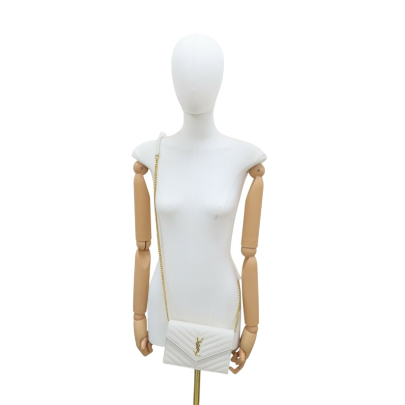 米白色 山形紋牛皮 WOC 鏈帶 肩背包【SAINT LAURENT YSL 聖羅蘭 】 393953-13