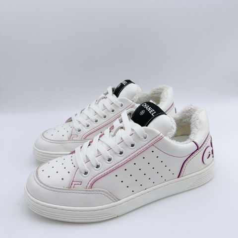 98新/CHANEL香奈兒/36.5碼/白粉雙C板鞋/ 附件：無