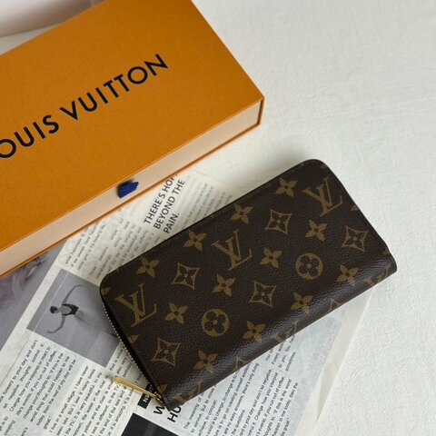 LOUIS VUITTON 經典老花拉鍊長夾 - 棕