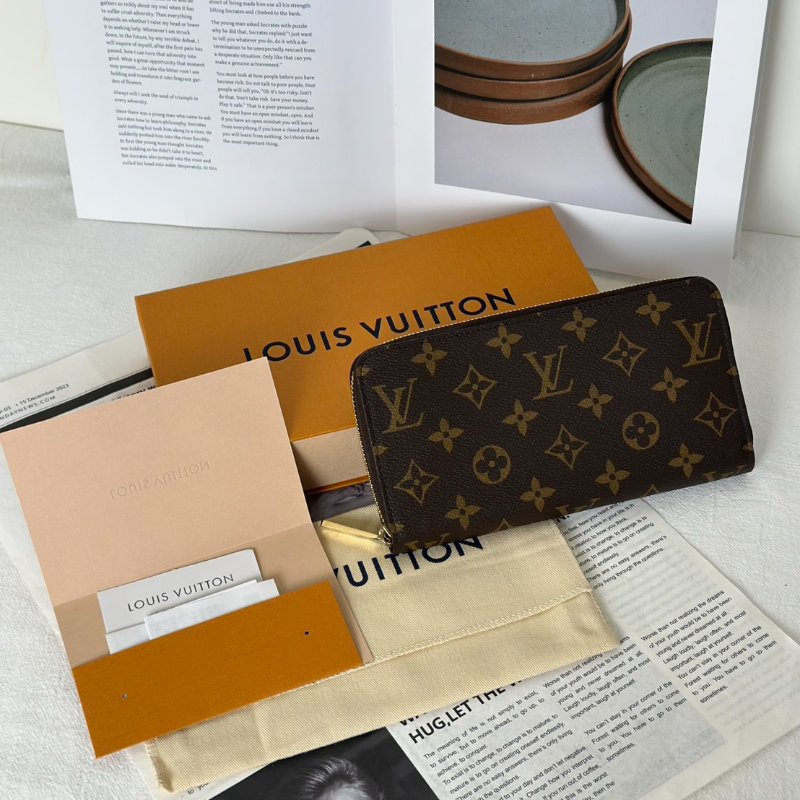 LOUIS VUITTON 經典老花拉鍊長夾 - 棕-7