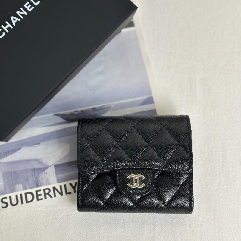 CHANEL 經典口蓋三折零錢袋短夾 - 黑金-0