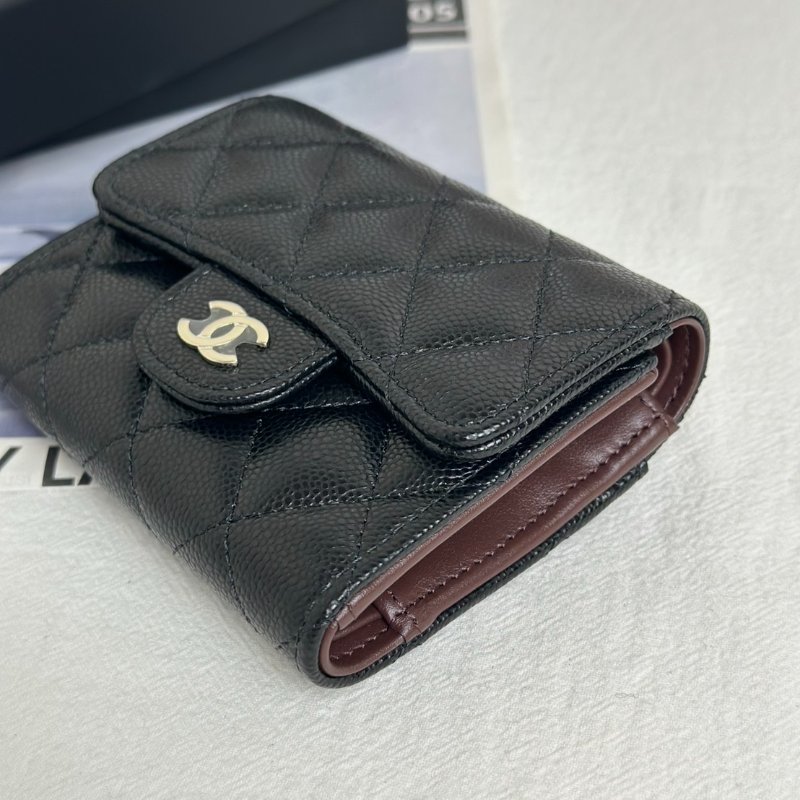 CHANEL 經典口蓋三折零錢袋短夾 - 黑金-3