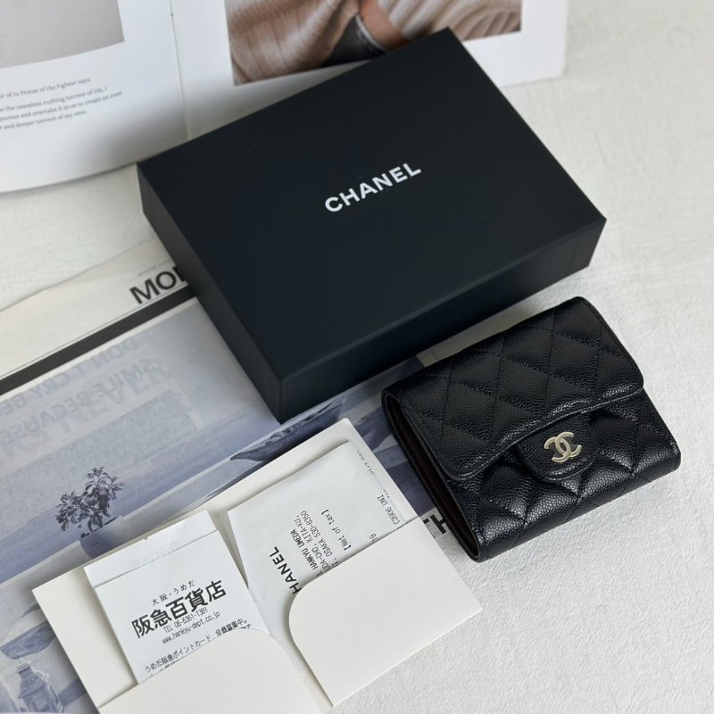 CHANEL 經典口蓋三折零錢袋短夾 - 黑金-8