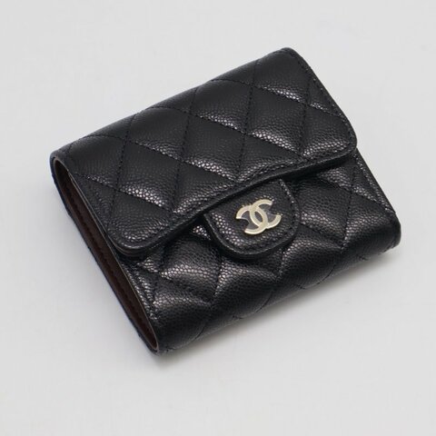 CHANEL 經典口蓋三折零錢袋短夾 - 黑金