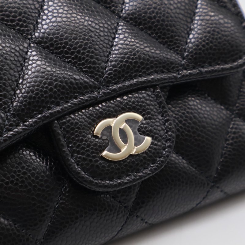 CHANEL 經典口蓋三折零錢袋短夾 - 黑金-10