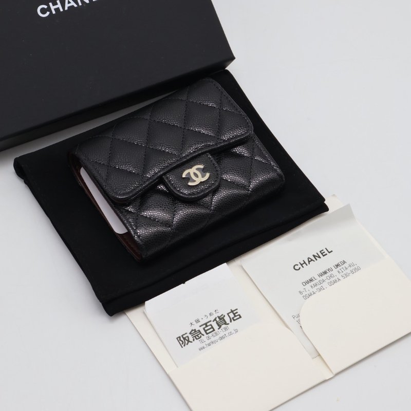 CHANEL 經典口蓋三折零錢袋短夾 - 黑金-13