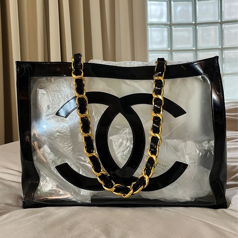 CHANEL 香奈兒中古包 經典大logo PVC托特包 金色粗鍊透明款 大方包