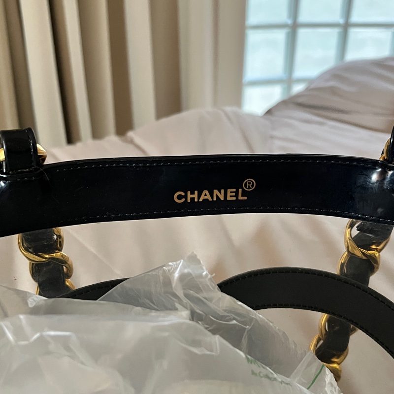 CHANEL 香奈兒中古包 經典大logo PVC托特包 金色粗鍊透明款 大方包-3