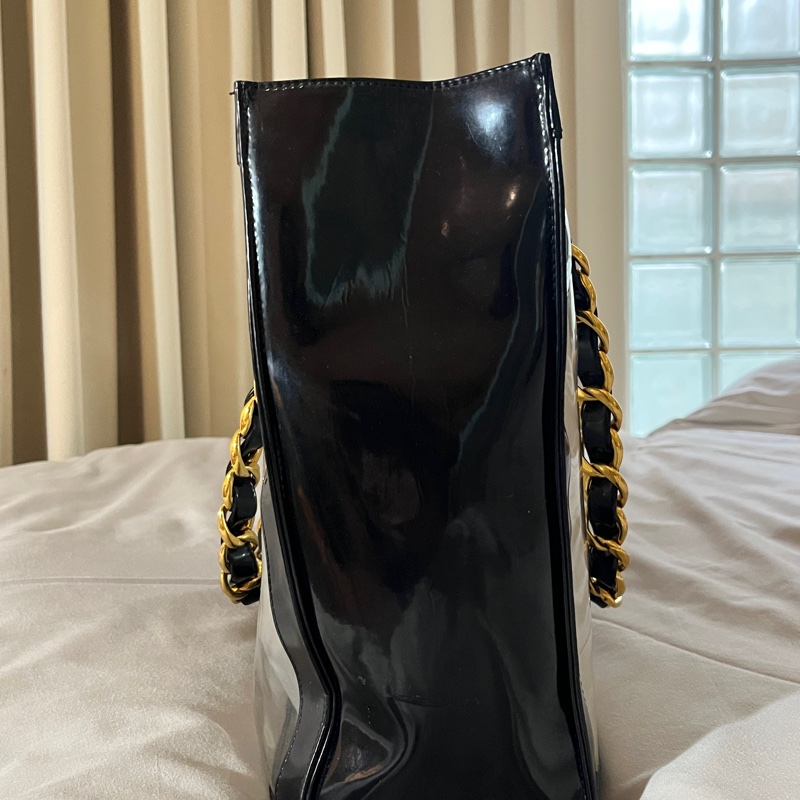 CHANEL 香奈兒中古包 經典大logo PVC托特包 金色粗鍊透明款 大方包-5