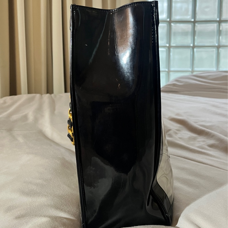 CHANEL 香奈兒中古包 經典大logo PVC托特包 金色粗鍊透明款 大方包-9