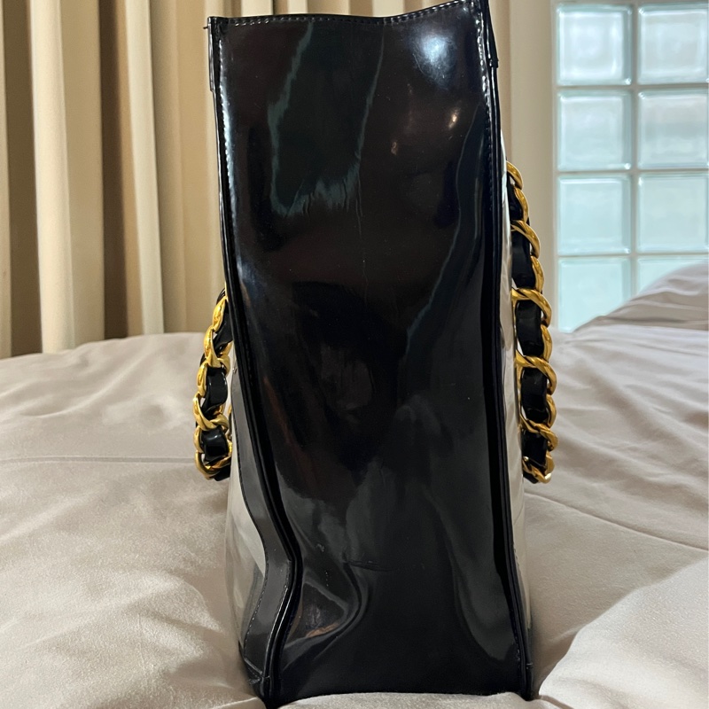 CHANEL 香奈兒中古包 經典大logo PVC托特包 金色粗鍊透明款 大方包-13