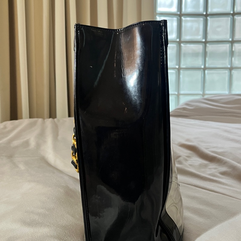 CHANEL 香奈兒中古包 經典大logo PVC托特包 金色粗鍊透明款 大方包-14