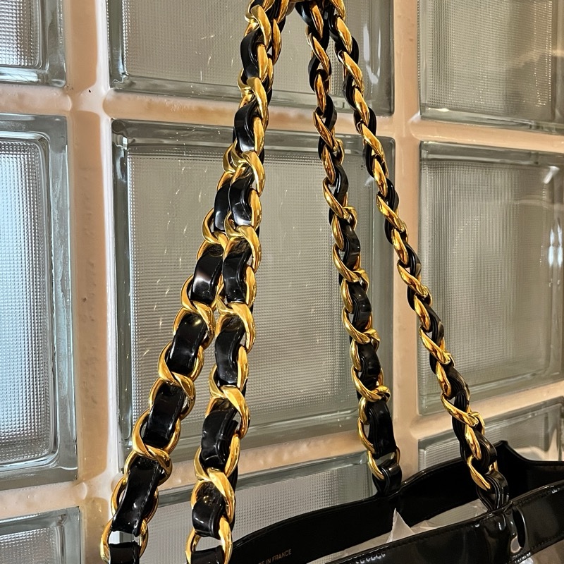 CHANEL 香奈兒中古包 經典大logo PVC托特包 金色粗鍊透明款 大方包-17