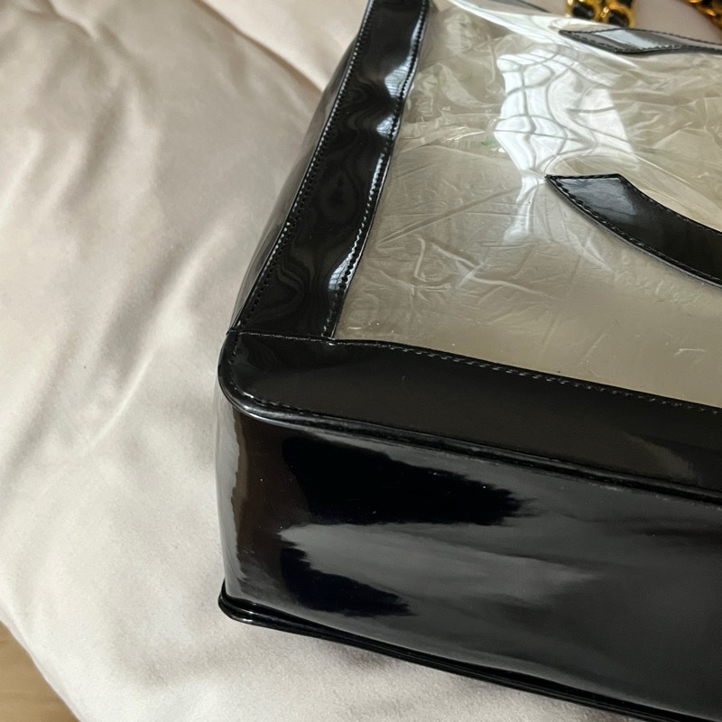 CHANEL 香奈兒中古包 經典大logo PVC托特包 金色粗鍊透明款 大方包-18