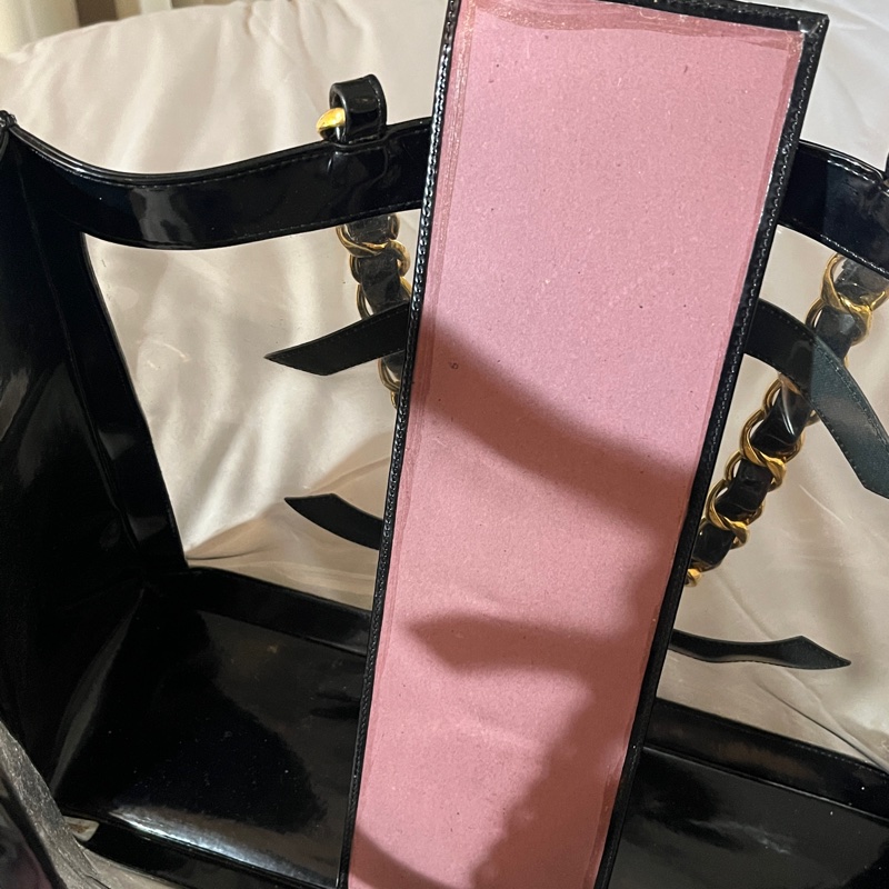 CHANEL 香奈兒中古包 經典大logo PVC托特包 金色粗鍊透明款 大方包-20