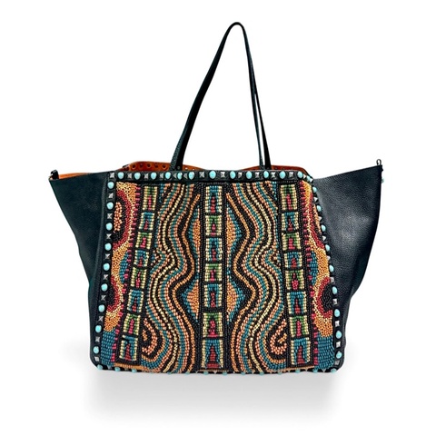 Valentino # 小牛皮重功釘彩色木珠rolling rockstuds tote bag
