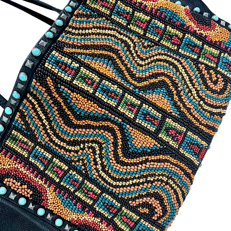 Valentino # 小牛皮重功釘彩色木珠rolling rockstuds tote bag-2