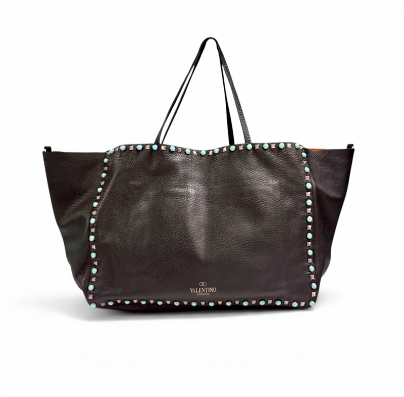 Valentino # 小牛皮重功釘彩色木珠rolling rockstuds tote bag-7