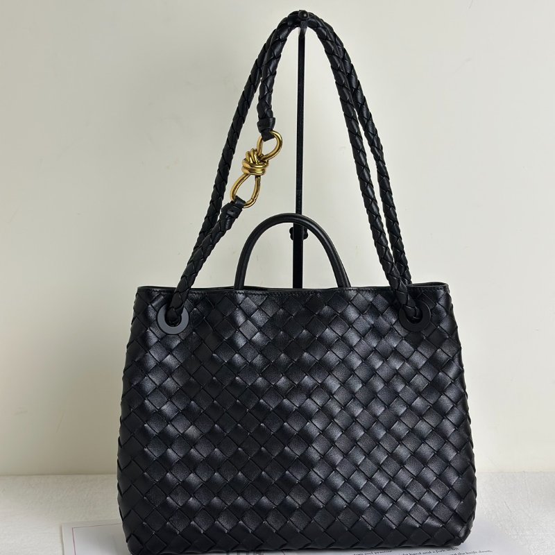 BOTTEGA VENETA Andiamo編織單肩包 - 中號黑金-0