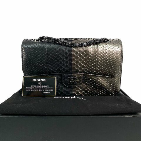 △ Chanel 香奈兒 CF25 Black And Grey Python Black Tone Metal Classic Double Flap Chain Shoulder Bag No.21 A01112 黑色和灰色蛇皮黑色金屬鎖鏈肩背袋No.21 - 267000425