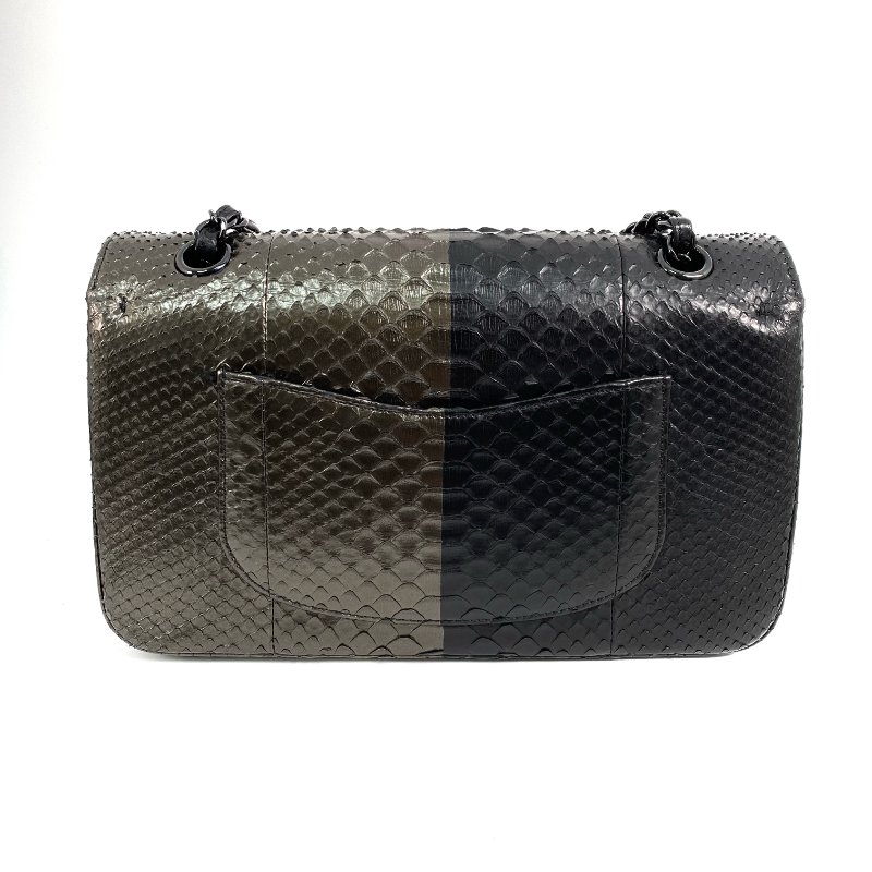△ Chanel 香奈兒 CF25 Black And Grey Python Black Tone Metal Classic Double Flap Chain Shoulder Bag No.21 A01112 黑色和灰色蛇皮黑色金屬鎖鏈肩背袋No.21 - 267000425-2