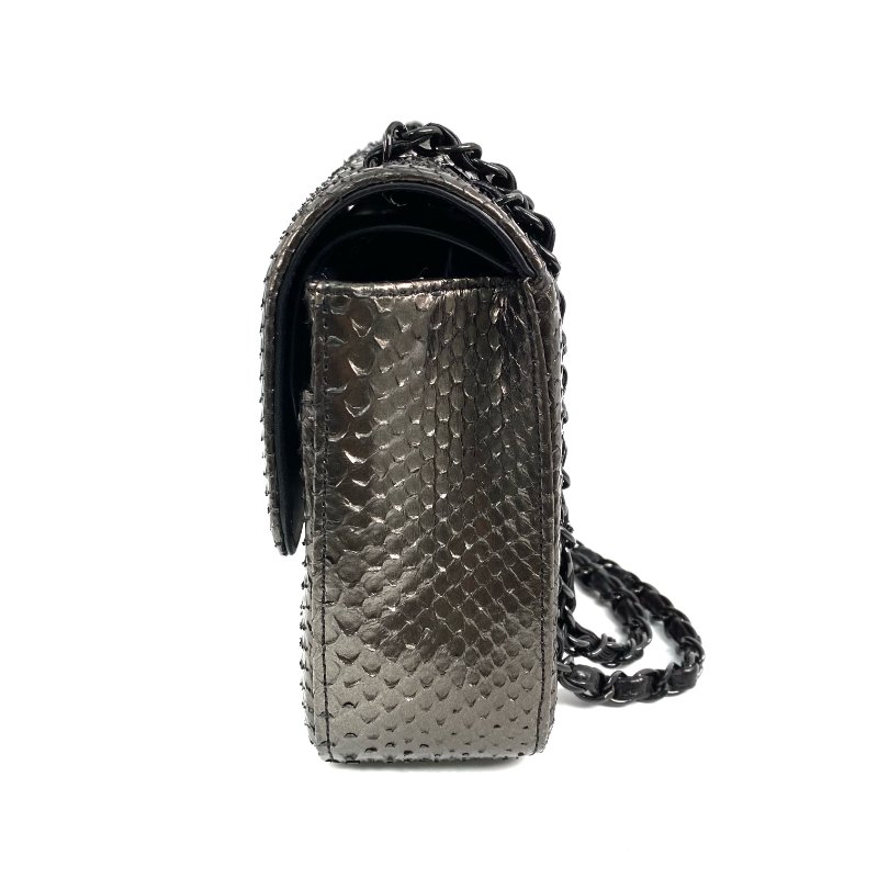 △ Chanel 香奈兒 CF25 Black And Grey Python Black Tone Metal Classic Double Flap Chain Shoulder Bag No.21 A01112 黑色和灰色蛇皮黑色金屬鎖鏈肩背袋No.21 - 267000425-3