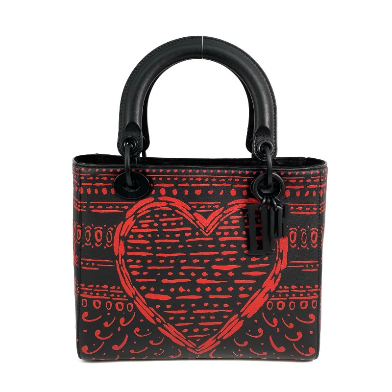 △ Dior 迪奧 Black Calfskin Heart Playing Cards Lady Dior 2 Way Bag 黑色小牛皮紅心梅花兩用袋 - 267001663-1