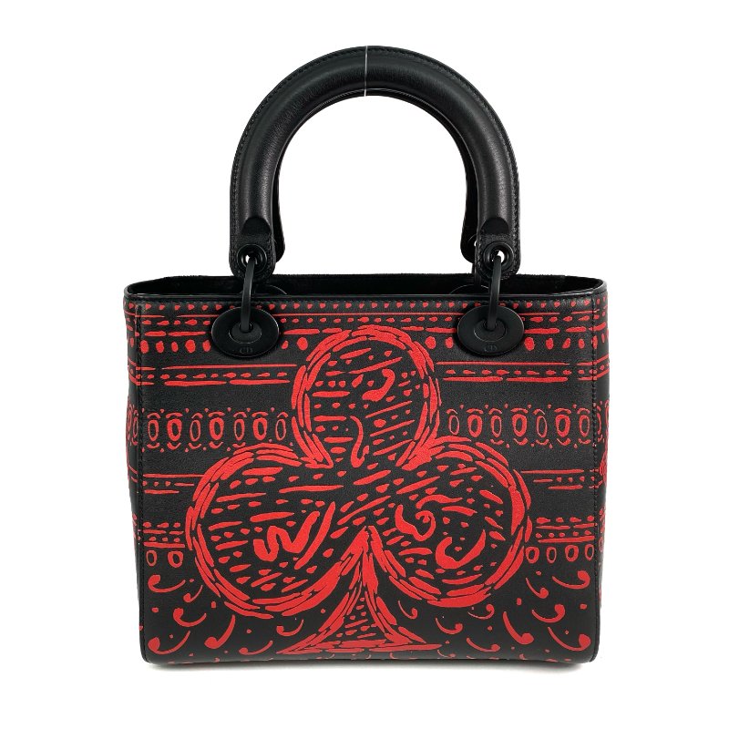△ Dior 迪奧 Black Calfskin Heart Playing Cards Lady Dior 2 Way Bag 黑色小牛皮紅心梅花兩用袋 - 267001663-2