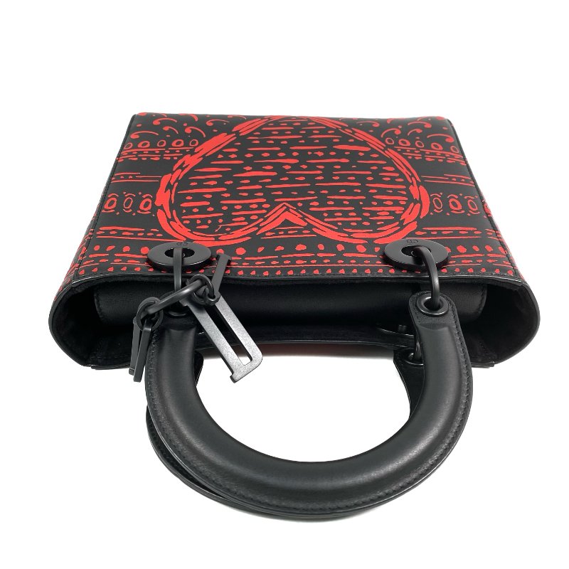 △ Dior 迪奧 Black Calfskin Heart Playing Cards Lady Dior 2 Way Bag 黑色小牛皮紅心梅花兩用袋 - 267001663-6