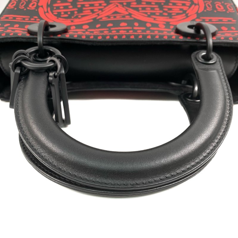 △ Dior 迪奧 Black Calfskin Heart Playing Cards Lady Dior 2 Way Bag 黑色小牛皮紅心梅花兩用袋 - 267001663-7