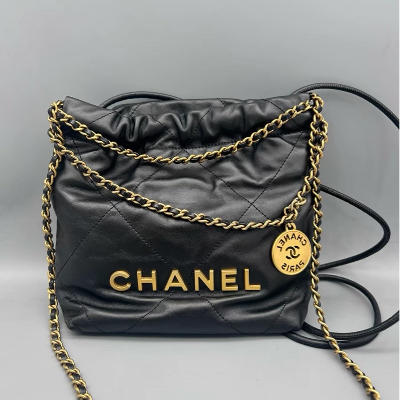 Chanel 22bag mini 香奈兒 黑金垃圾包 芯片款 23年-0