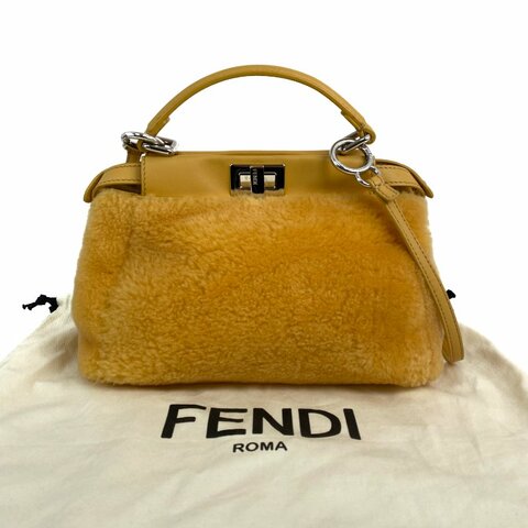 △ Fendi 芬迪 Yellow Shearling Mini Peekaboo 2 Way Bag 8BN244 黃色羊毛兩用袋 - 267001664