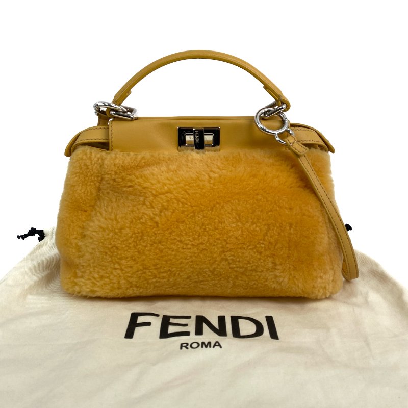 △ Fendi 芬迪 Yellow Shearling Mini Peekaboo 2 Way Bag 8BN244 黃色羊毛兩用袋 - 267001664-0