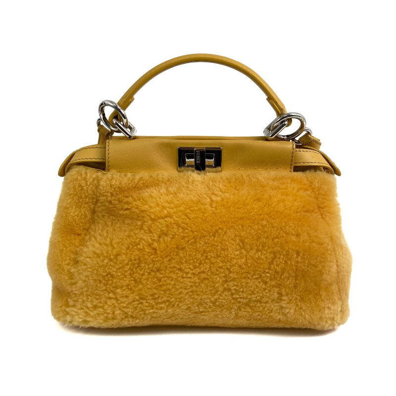 △ Fendi 芬迪 Yellow Shearling Mini Peekaboo 2 Way Bag 8BN244 黃色羊毛兩用袋 - 267001664-1