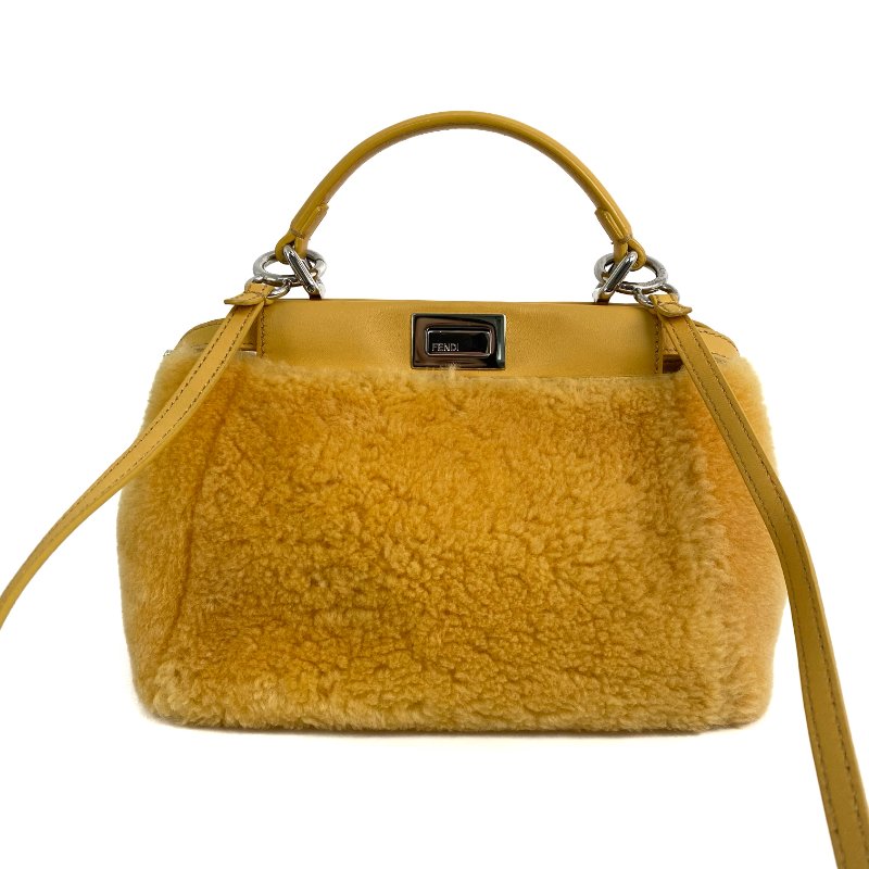 △ Fendi 芬迪 Yellow Shearling Mini Peekaboo 2 Way Bag 8BN244 黃色羊毛兩用袋 - 267001664-2