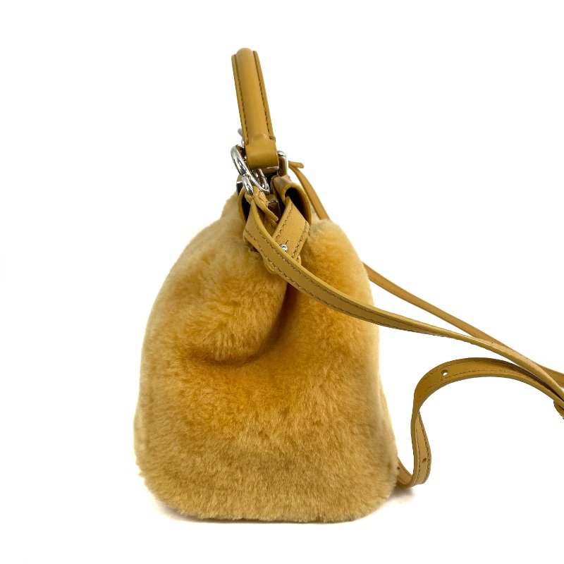△ Fendi 芬迪 Yellow Shearling Mini Peekaboo 2 Way Bag 8BN244 黃色羊毛兩用袋 - 267001664-4