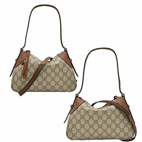 【門市全新現貨】GUCCI GG Emblem 帆布紅綠色織帶斜背包手提包兩用包 (附原廠防塵袋)
