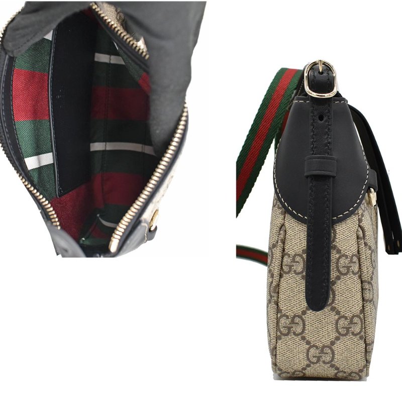 【門市全新現貨】GUCCI GG Emblem 帆布紅綠色織帶斜背包手提包兩用包 (附原廠防塵袋)-4