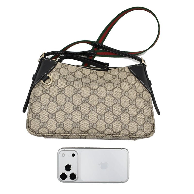 【門市全新現貨】GUCCI GG Emblem 帆布紅綠色織帶斜背包手提包兩用包 (附原廠防塵袋)-5