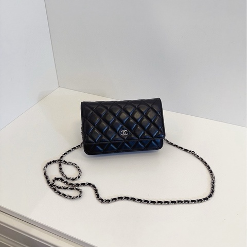 【97新🆕】Chanel  黑銀菱格羊皮woc鏈條包 斜挎包